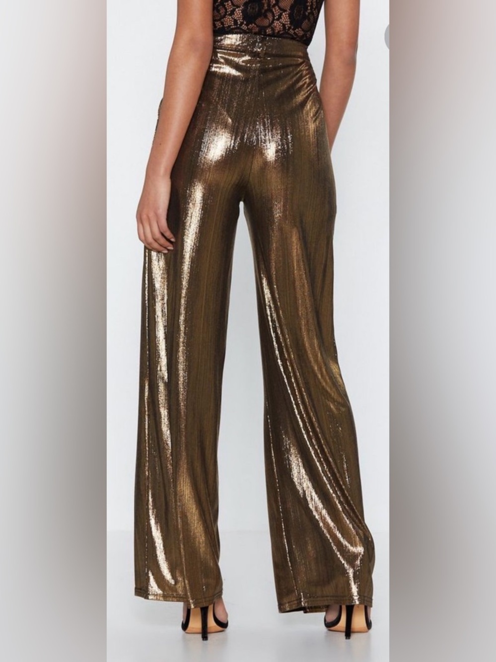 Windsor Metallic texturef Wide Leg Pants - Silver gold